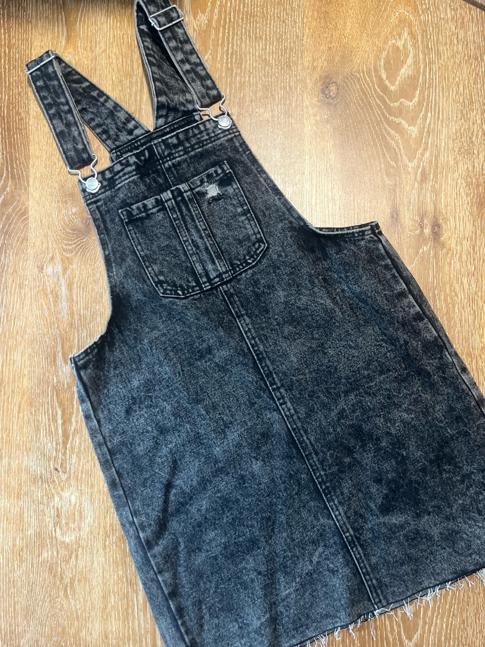 Washed Black Denim Overall Dress